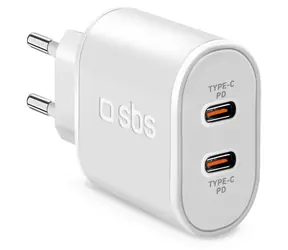 SBS bílá / Cestovní adaptér / 2x USB-C / Power Delivery 20 W
