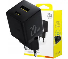 Baseus Palm 20W Duální USB rychlonabíječka černá / 1xUSB-A / 1xUSB-C / PD3.0 / QC3.0 / kabel USB-C 1 m