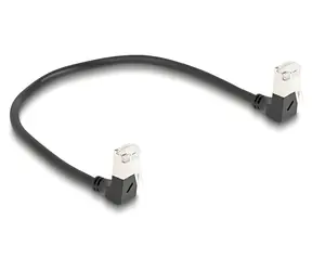 Delock černá / Síťový kabel RJ45 / Cat.6a S/FTP / Slim / oboustranně pravoúhlý / 0,25 m