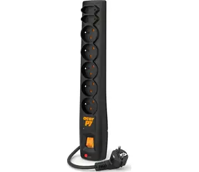Acar P7 černá / Přepěťová ochrana / 7 zásuvek / 3 m přívodní kabel