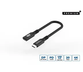MicroConnect Premium USB-C prodlužovací redukce černá / Redukce USB-C / 0,15 m / 20 Gbit/s