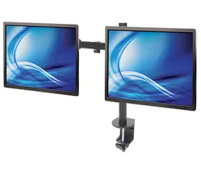 Manhattan Rameno pro 2 monitory se svorkou černé / 13-32" / VESA 75x75-100x100 / nosnost 16kg / rotace 360°