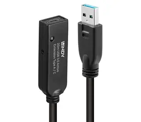 Lindy USB 3.0 aktivní prodlužka Typ A 20 m černá / Prodlužovací kabel USB / USB 3.2 Gen 1 / 5 Gbit/s