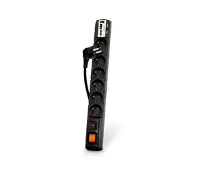 Acar USB panel s přepěťovou ochranou černý / Prodlužovací panel / 6 zásuvek / 2x USB / 3m / 2300W