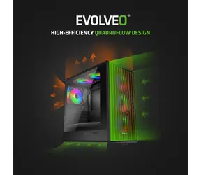 EVOLVEO Panthera černá / PC skříň / mATX / ARGB / 6x ventilátor 120mm / bez zdroje / dřevěný panel