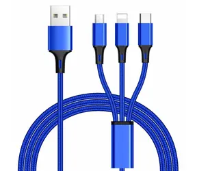 PremiumCord 3v1 nabíjecí kabel USB-C, micro USB, Lightning modrá / Nabíjecí kabel / 1,2 m