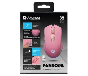 Defender Pandora růžová / Bezdrátová optická myš / 3200 DPI / 7 tlačítek / USB přijímač