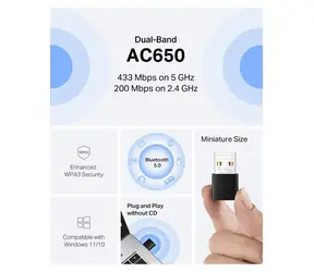 Mercusys MA20NB AC650 Nano / USB WiFi adaptér / Bluetooth 5.0 / 433+200 Mbps / USB 2.0