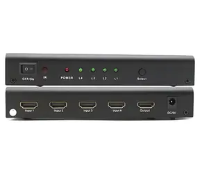 PremiumCord HDMI switch 4:1 černá / HDMI přepínač / kovový / dálkové ovládání / HDMI 1.4 / Full HD 1080p