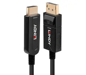 Lindy černá / DisplayPort/HDMI kabel / Optický hybrid / 10 m / 4K UHD