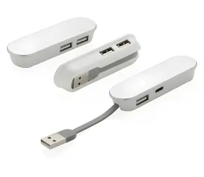 XD Design Flat stříbrná / USB hub / 3x USB 2.0 / USB-C 2.0 / integrovaný kabel