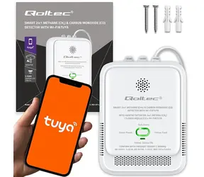Qoltec 52654 / Detektor úniku plynu a CO / Wi-Fi / Tuya / 85dB alarm / LED