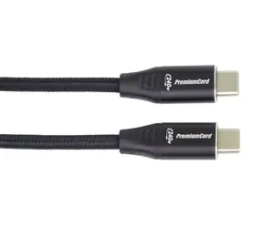 PremiumCord Kabel USB-C M/M 240W černý / Datový kabel / 480 Mbps / 2 m / bavlněný oplet