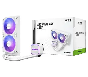 ASRock Pro 240 ARGB bílá / AIO vodní chladič CPU / 2x 120 mm / 3200 RPM / 31 dB / 62,6 CFM