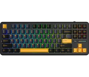 Aula F87 Gasket Thunder Black GrayWood / Herní klávesnice / mechanická / RGB / drátová i bezdrátová / TKL / US layout