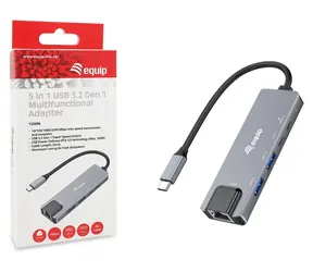 Equip USB-C multiport adaptér šedý / USB-C adaptér / RJ-45 2,5 Gbit/s / 2x USB-A 3.2 / USB-C PD 100 W / 0,25 m
