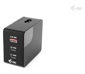 i-tec Multiport Charger 100W černá / Nabíječka / 2× USB-C + 1× USB-A / Power Delivery / Displej