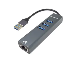 PremiumCord Adaptér USB 3.0 - RJ45 šedá / Adaptér / Gigabit Ethernet / 3x USB 3.0 / 0,15 m