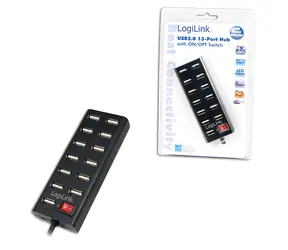 LogiLink černá / USB hub / 13x USB-A 2.0 / 480 Mb/s / napájecí adaptér