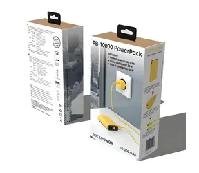 RealPower PB-10000 Set žlutá / Powerbanka 10000 mAh / LED displej / USB-C PD / 22,5W / vč. nabíječky a kabelu