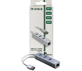 Inter-Tech Argus IT-310-S / Ethernetový adaptér / Gigabit / USB 3.2 Gen 1 / 3x USB hub / hliník