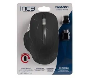 INCA IWM-551 černá / Bezdrátová myš / 1600 DPI / 6 tlačítek / RF 2,4 GHz / LED