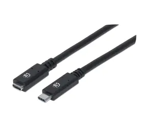 Manhattan USB-C prodlužovací kabel černá / Prodlužovací kabel / USB-C – USB-C / USB 3.2 Gen 2, 10 Gbit/s / 0,5 m