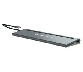 Conceptronic USB-C dokovací stanice 12v1 šedá / Dokovací stanice / 2x HDMI / DisplayPort / USB-C PD 100W / LAN