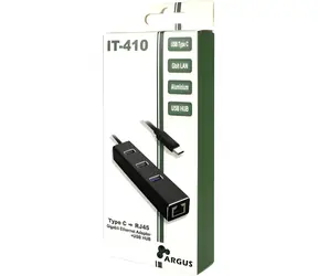 Inter-Tech Argus IT-410 černá / USB-C hub / Gigabit Ethernet / 3x USB 3.0