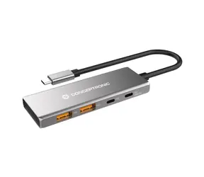 Conceptronic HUBBIES15G šedá / USB-C hub / 2x USB-C / 2x USB-A / 100 W PD / 25 cm