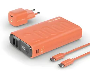 RealPower PB-20000 oranžová / Powerbanka 20000 mAh / Set / 2x USB-A / USB-C / LED displej