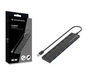 Conceptronic USB hub 7 portů černá / USB hub / 7x USB-A 3.2 Gen1 / 5 Gbit/s / Napájecí adaptér