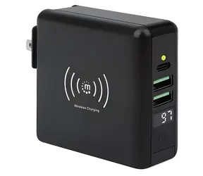 Manhattan 4v1 cestovní nabíječka a powerbanka černá / Powerbanka / 8000 mAh / Bezdrátové nabíjení / USB-C, 2x USB-A
