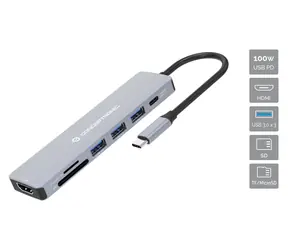 Conceptronic USB-C dokovací stanice 7v1 šedá / Dokovací stanice / HDMI 4K/30Hz / 3x USB-A 3.2 / SD/microSD / PD 100W
