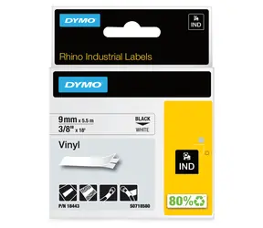 Dymo originální páska do tiskárny štítků 9mm x 5.5m / černý tisk / bílý podklad / RHINO vinylová