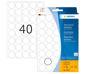 HERMA Uzavírací etikety transparentní 19 mm / Extra lepivé / Polyester / 640 ks