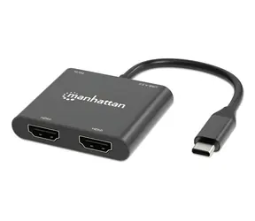 Manhattan USB-C na 2x HDMI adaptér / Adaptér / 4K 60Hz / USB PD 100W / HDCP 2.3 / hliníkové tělo