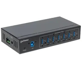 Manhattan USB 3.0 Hub 7 portů průmyslový černá / USB hub / kovové tělo / DIN lišta / kabel 1 m