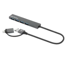 Manhattan Kombo-hub USB-C/USB-A šedá / USB hub / 4x USB-A / USB 3.2 Gen 1 / 5 Gbit/s / Bus Power