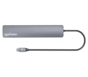 Manhattan 181167 šedá / USB hub / 4x USB-A + 3x USB-C / USB 3.2 Gen 2 / Power Delivery 100W