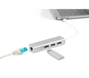 Digitus DA-70255 bílá / USB-C hub / Gigabit Ethernet / 3x USB-A 3.2 Gen 1