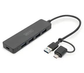 Digitus USB Hub 4-Port Slim / Hub / USB 3.0 / 4x USB-A + USB-C / černá