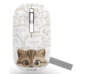 INCA IWM-242K béžová, motiv Kočka / Myš / Bluetooth 5.4 a 2.4 GHz / 1600 DPI / 4 tlačítka