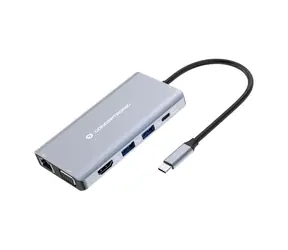 Conceptronic USB-C dokovací stanice 10v1 šedá / Dokovací stanice / HDMI/VGA / PD 100W / GLAN / čtečka SD