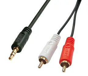 Lindy 2x RCA - 3,5mm jack černá / Audio kabel / Stereo / 5 m / Pozlacené konektory