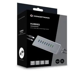 Conceptronic USB-C hub 10 portů šedá / Hub / 6x USB-A 3.0 / 2x USB-C / napájecí adaptér 60W