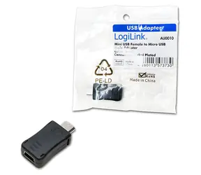 LogiLink Adaptér Micro USB - Mini USB černá / Adaptér / Micro USB (M) / Mini USB (F)