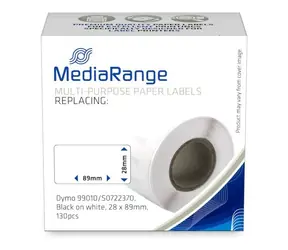 MediaRange Papírové štítky komp. Dymo 99010 / Etikety / 28 x 89 mm / 130 ks / černý tisk / bílý podklad