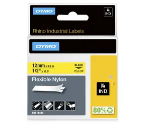 Dymo Rhino páska 12mm x 3,5m černá na žluté / Páska do štítkovače / Nylon / Voděodolná / UV odolná