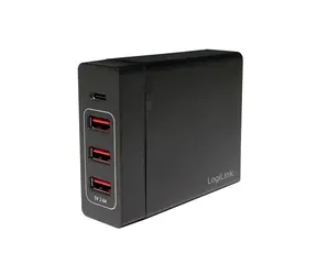 LogiLink stolní nabíjecí adaptér 3x USB-A + 1x USB-C černá / Nabíjecí adaptér / 60W / 100-240V / výstup 2,4A a 3A